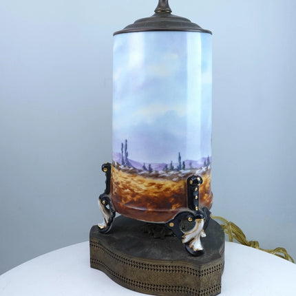 Antique Hand Painted Limoges Lamp w/Neoclassical Woman Playing Lyre - Estate Fresh Austin