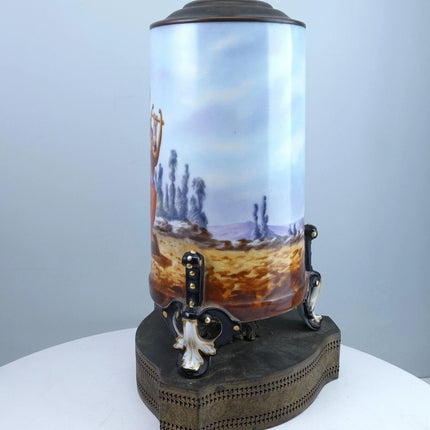 Antique Hand Painted Limoges Lamp w/Neoclassical Woman Playing Lyre - Estate Fresh Austin