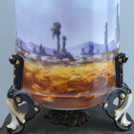 Antique Hand Painted Limoges Lamp w/Neoclassical Woman Playing Lyre - Estate Fresh Austin