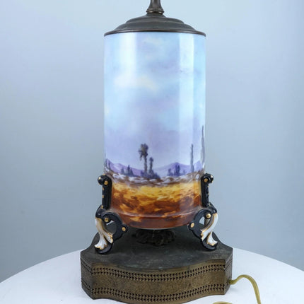 Antique Hand Painted Limoges Lamp w/Neoclassical Woman Playing Lyre - Estate Fresh Austin