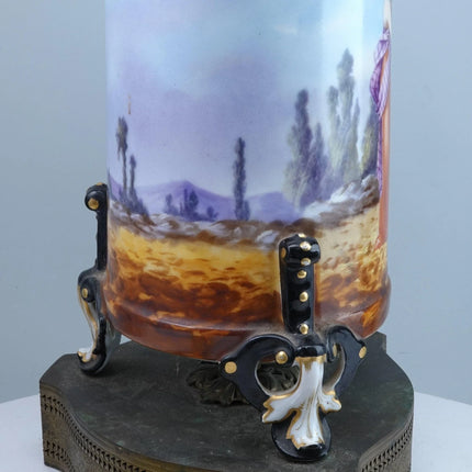 Antique Hand Painted Limoges Lamp w/Neoclassical Woman Playing Lyre - Estate Fresh Austin