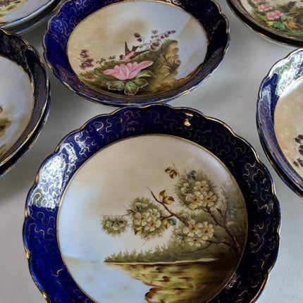 Antique Hand Painted Porcelain Dessert Set 13pc 1850's - Estate Fresh Austin