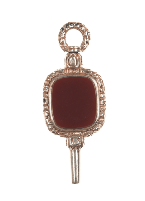 Antique HBJ 9ct gold Carnelian/Onyx hardstone watch key pendant/charm - Estate Fresh Austin