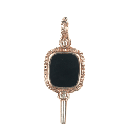 Antique HBJ 9ct gold Carnelian/Onyx hardstone watch key pendant/charm - Estate Fresh Austin