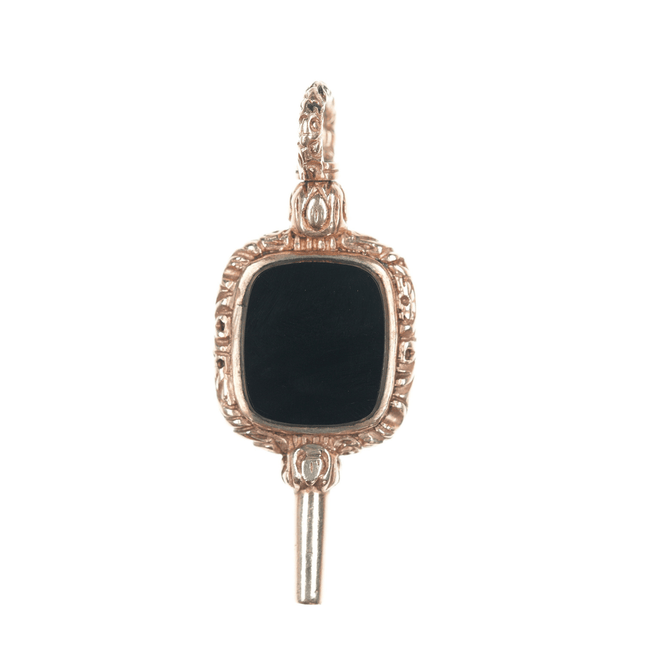 Antique HBJ 9ct gold Carnelian/Onyx hardstone watch key pendant/charm - Estate Fresh Austin