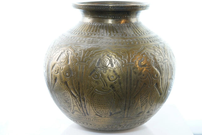 Antique Heavy Brass Jar with female figures - Estate Fresh Austin