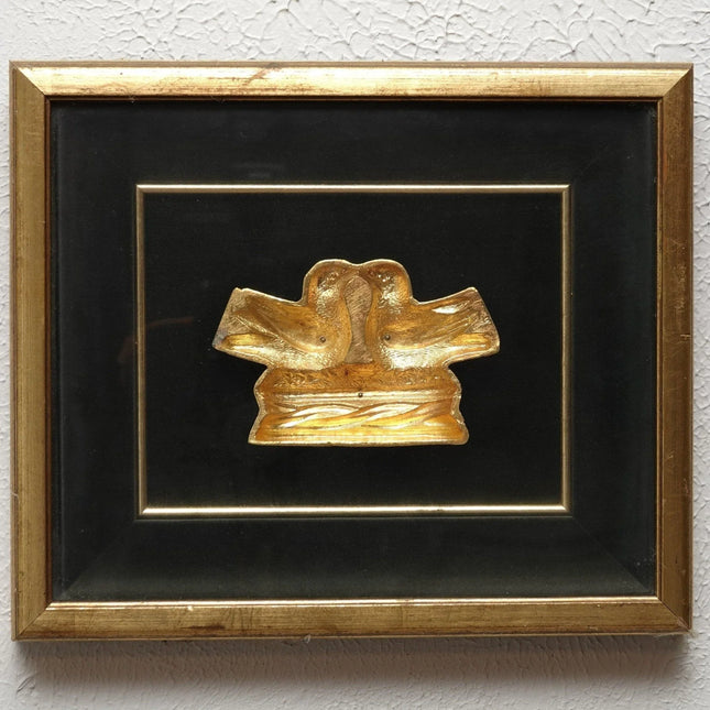 Antique Ice Cream Mold Two Kissing Doves Lovebird Gold Plated and Framed about 5 - Estate Fresh Austin