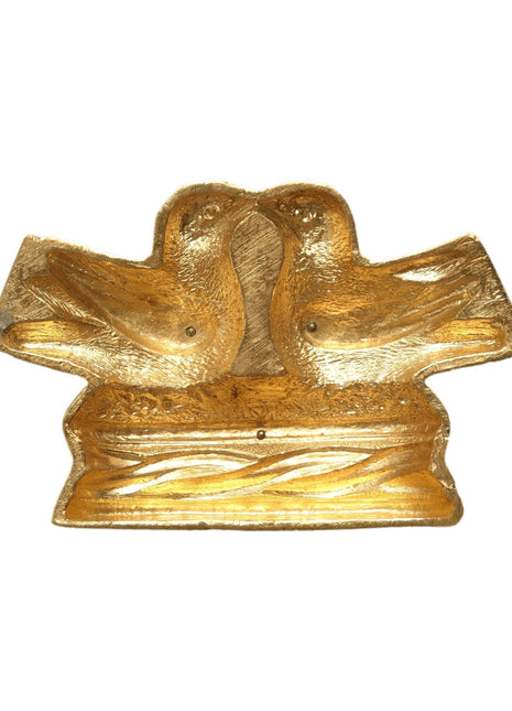 Antique Ice Cream Mold Two Kissing Doves Lovebird Gold Plated and Framed about 5 - Estate Fresh Austin