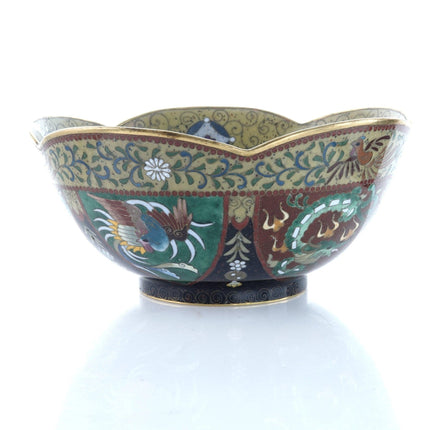 Antique Inaba Signed Japanese Cloisonne bowl with dragons and Roosters - Estate Fresh Austin