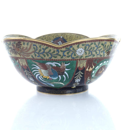 Antique Inaba Signed Japanese Cloisonne bowl with dragons and Roosters - Estate Fresh Austin