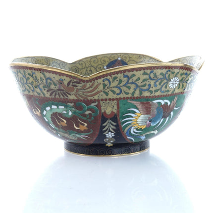 Antique Inaba Signed Japanese Cloisonne bowl with dragons and Roosters - Estate Fresh Austin