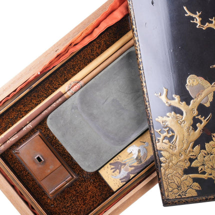 Antique Japanese Black - Lacquer Suzuribako (Writing Box) and Cover, late Meiji or - Estate Fresh Austin