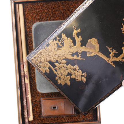 Antique Japanese Black - Lacquer Suzuribako (Writing Box) and Cover, late Meiji or - Estate Fresh Austin