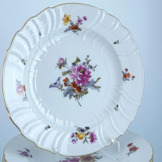 Antique KPM Basketweave Hand Painted Dresden Flowers Pattern Dinner Plates 9.75" - Estate Fresh Austin