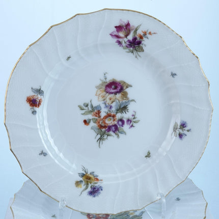 Antique KPM Basketweave Hand Painted Dresden Flowers Pattern Luncheon Plates 8.5 - Estate Fresh Austin