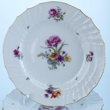 Antique KPM Basketweave Hand Painted Dresden Flowers Pattern Luncheon Plates 8.5 - Estate Fresh Austin