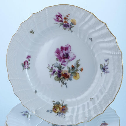 Antique KPM Basketweave Hand Painted Dresden Flowers Pattern Luncheon Plates 8.5 - Estate Fresh Austin