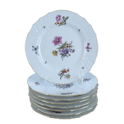 Antique KPM Basketweave Hand Painted Dresden Flowers Pattern Luncheon Plates 8.5 - Estate Fresh Austin