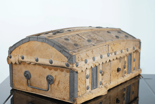 Antique Leather clad Brass mounted document box - Estate Fresh Austin