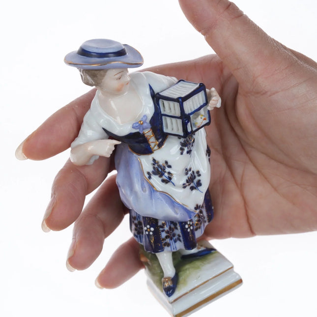 Antique Ludwigsburg porcelain figure woman with birdcage - Estate Fresh Austin