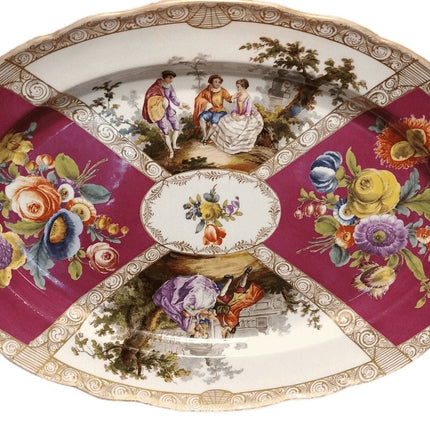 Antique Meissen Platter with Dresden Style hand Painted Portrait Courting Scenes - Estate Fresh Austin