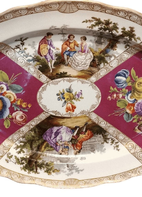 Antique Meissen Platter with Dresden Style hand Painted Portrait Courting Scenes - Estate Fresh Austin