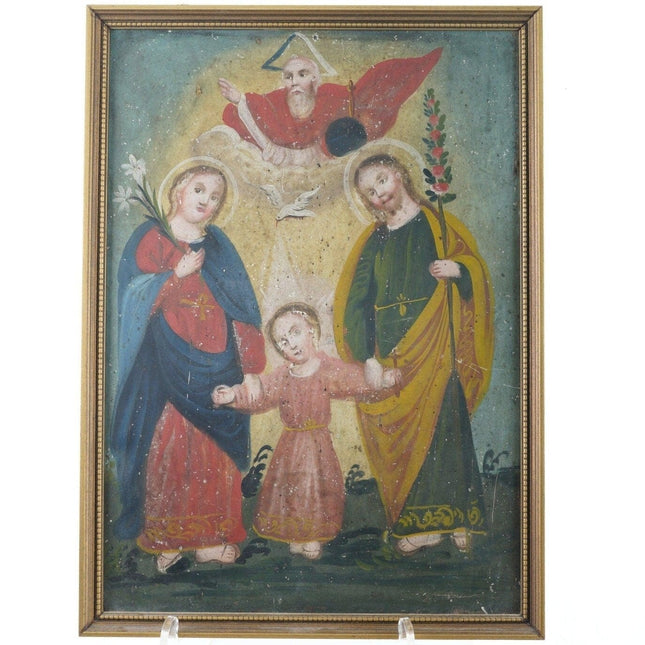 Antique Mexican Retablo Religious Painting on Tin, 19th century - Estate Fresh Austin