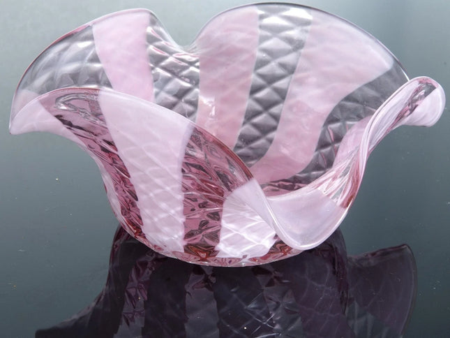 Antique Mold Blown Art glass Cranberry Opalescent finger bowl - Estate Fresh Austin