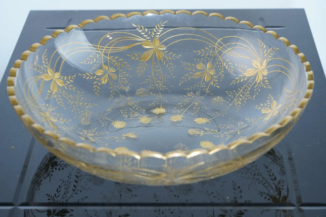 Antique Moser gilt/engraved crystal bowl - Estate Fresh Austin