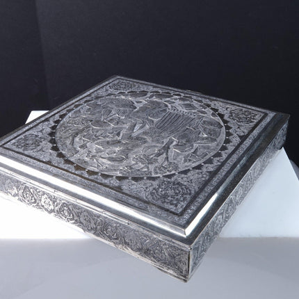 Antique Persian Silver Box with Excellent engraving 7.25" x 1.5" - Estate Fresh Austin