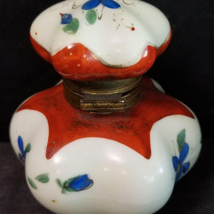 Antique Porcelain Inkwell Hand Painted Blue Flowers 19th Century - Estate Fresh Austin