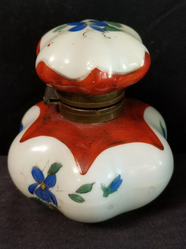 Antique Porcelain Inkwell Hand Painted Blue Flowers 19th Century - Estate Fresh Austin