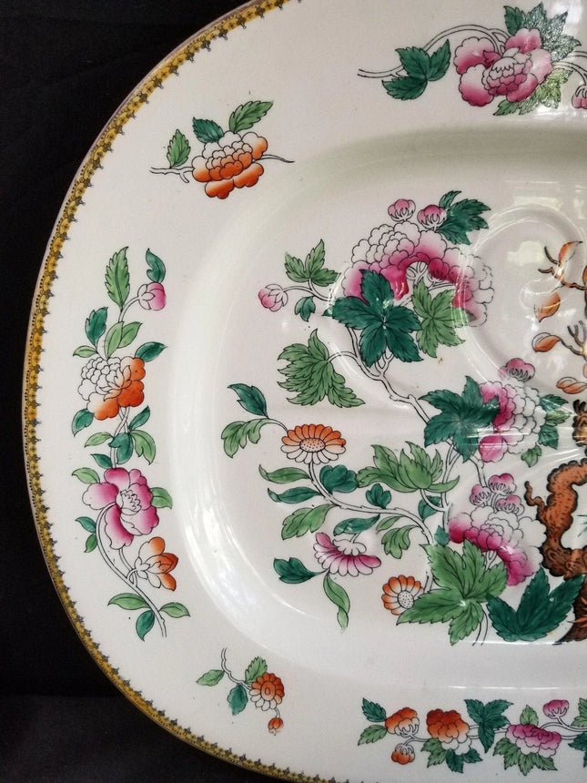 Antique Royal Doulton Indian Tree Meat Platter with Drain Well Hand Painted Poly - Estate Fresh Austin