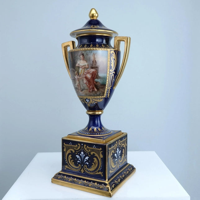 Antique Royal Vienna Style Urn Hand Painted Artist Signed Portrait with heavy go - Estate Fresh Austin