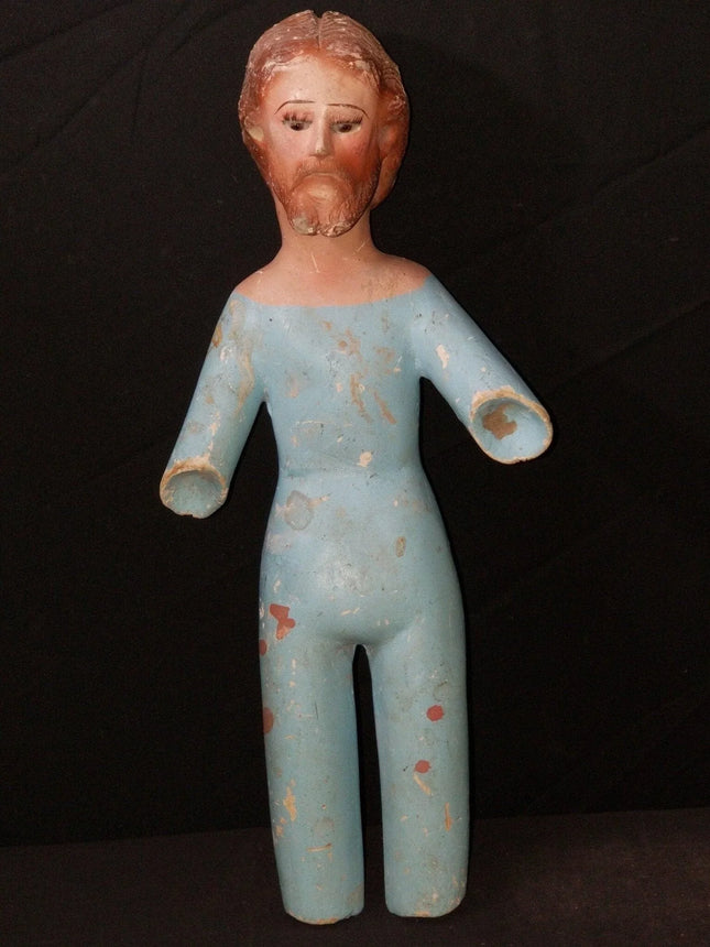 Antique Santos Jesus Doll Carved Wood Polychrome Glass Eyes 18th-19th century - Estate Fresh Austin