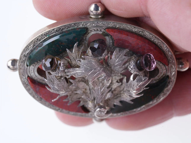 Antique Scottish Agate/Amethyst/sterling thistle pin - Estate Fresh Austin