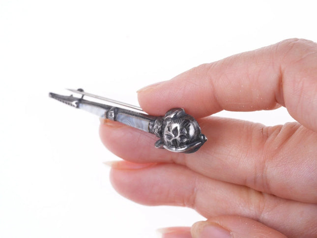 Antique Scottish Dirk Form Agate sterling silver Kilt pin/brooch pin - Estate Fresh Austin
