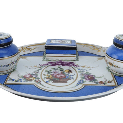 Antique Sevres Style French Porcelain Inkwells/tray/Match box - Estate Fresh Austin