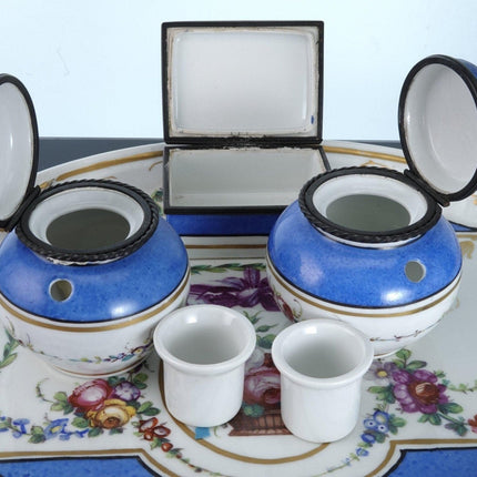 Antique Sevres Style French Porcelain Inkwells/tray/Match box - Estate Fresh Austin