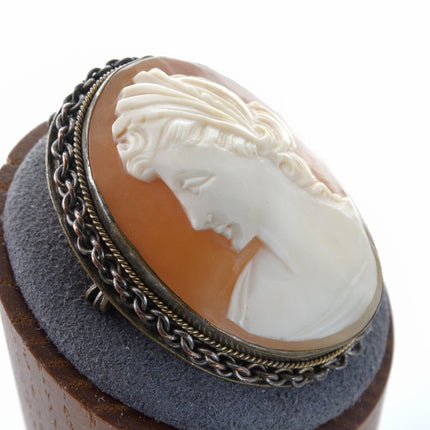 Antique Shell cameo Pendants brooch signed A.C.C. on mount pin - Estate Fresh Austin