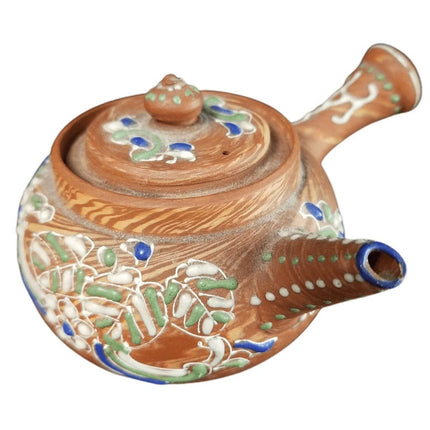 Antique Small Japanese Teapot Red Clay Moriage Satsuma Decoration Marbelized unu - Estate Fresh Austin