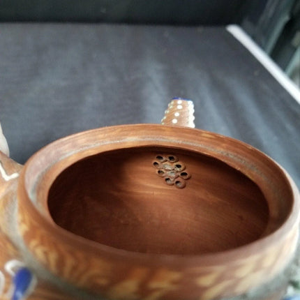 Antique Small Japanese Teapot Red Clay Moriage Satsuma Decoration Marbelized unu - Estate Fresh Austin