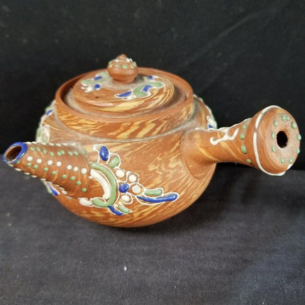 Antique Small Japanese Teapot Red Clay Moriage Satsuma Decoration Marbelized unu - Estate Fresh Austin