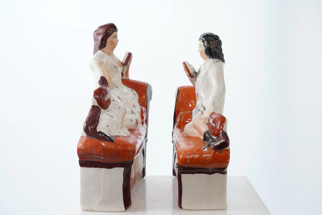 Antique Staffordshire Bookends Man and Woman reclining on sofa - Estate Fresh Austin