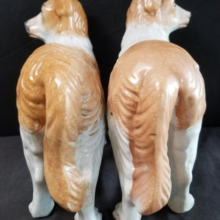 Antique Staffordshire Collie Dogs Oversized Pair 12" long x 11.25" tall c.1860's - Estate Fresh Austin