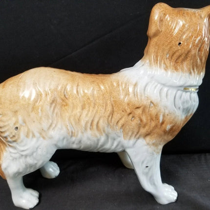 Antique Staffordshire Collie Dogs Oversized Pair 12" long x 11.25" tall c.1860's - Estate Fresh Austin