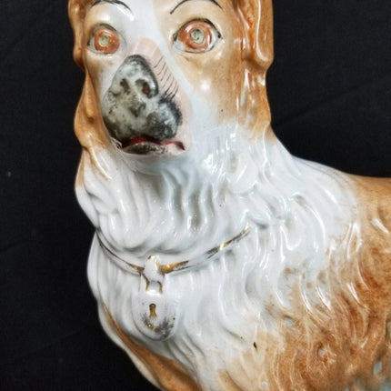 Antique Staffordshire Collie Dogs Oversized Pair 12" long x 11.25" tall c.1860's - Estate Fresh Austin