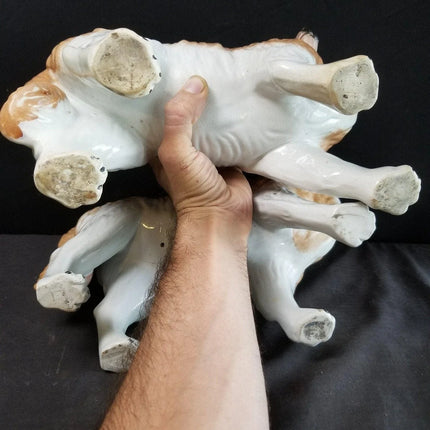 Antique Staffordshire Collie Dogs Oversized Pair 12" long x 11.25" tall c.1860's - Estate Fresh Austin