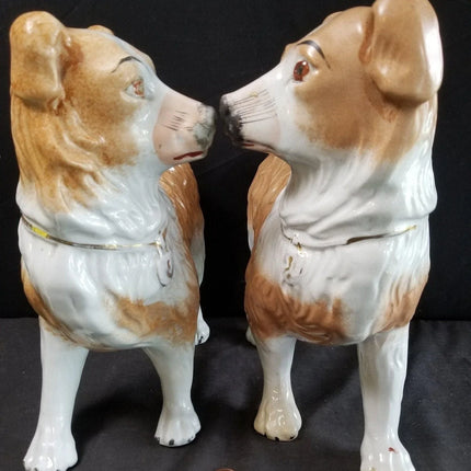 Antique Staffordshire Collie Dogs Oversized Pair 12" long x 11.25" tall c.1860's - Estate Fresh Austin