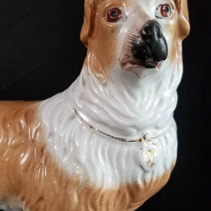 Antique Staffordshire Collie Dogs Oversized Pair 12" long x 11.25" tall c.1860's - Estate Fresh Austin